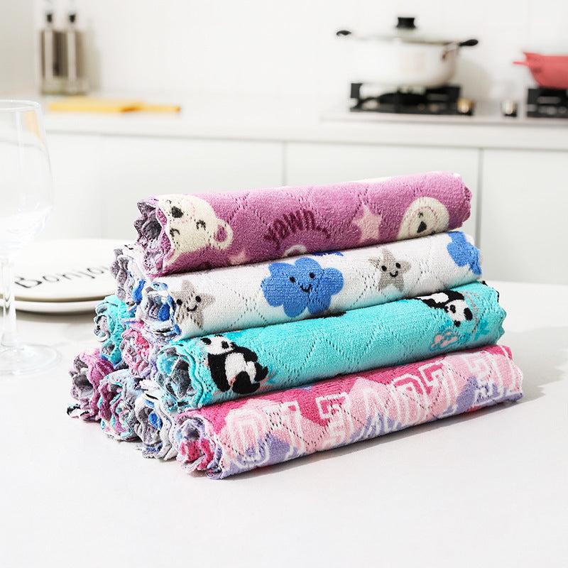 5pcs Coral Fleece Kitchen Rag Table Cloth for Easy Cleaning