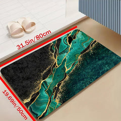 Dark Green Marble Print Kitchen Rug Non-Slip Water Resistant Long Strip Mat