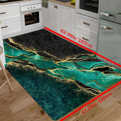 Dark Green Marble Print Kitchen Rug Non-Slip Water Resistant Long Strip Mat