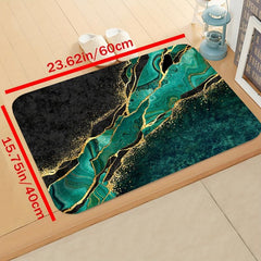 Dark Green Marble Print Kitchen Rug Non-Slip Water Resistant Long Strip Mat