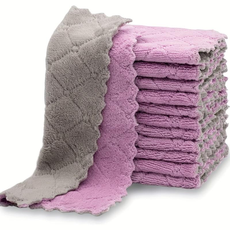12pcs Purple Gray Microfiber Towel Absorbent Cleaning Cloth Non stick Dish Towel