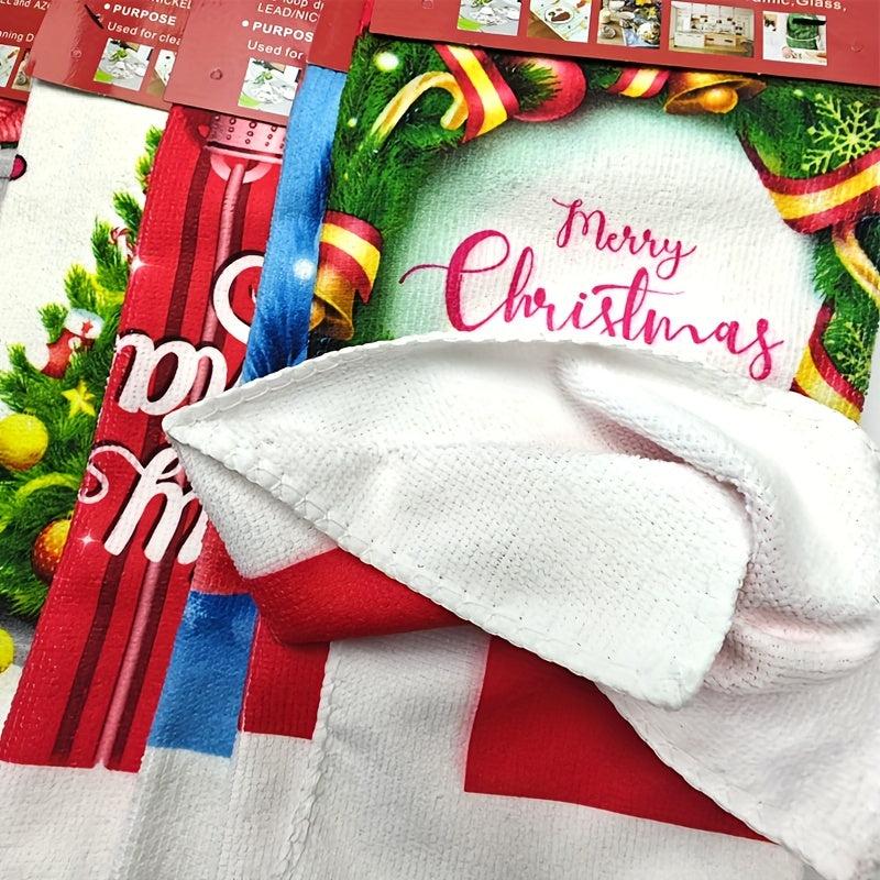 5pcs Polyester Hand Towels Christmas Dish Cloths Cleaning Cloth