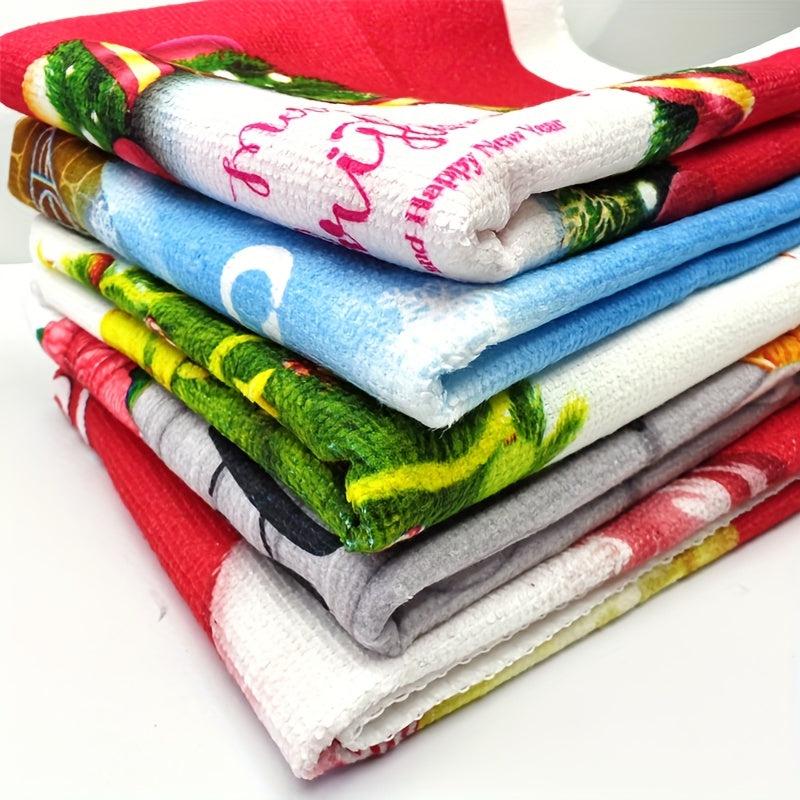 5pcs Polyester Hand Towels Christmas Dish Cloths Cleaning Cloth
