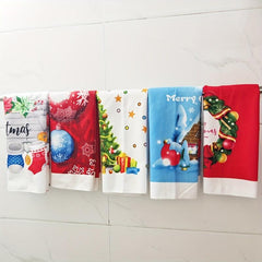 5pcs Polyester Hand Towels Christmas Dish Cloths Cleaning Cloth