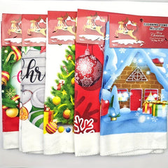 5pcs Polyester Hand Towels Christmas Dish Cloths Cleaning Cloth
