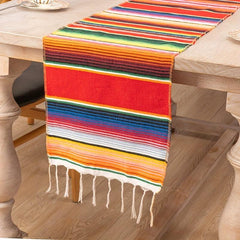 Polyester Rainbow Table Runner w/ Tassel Mexican Decor