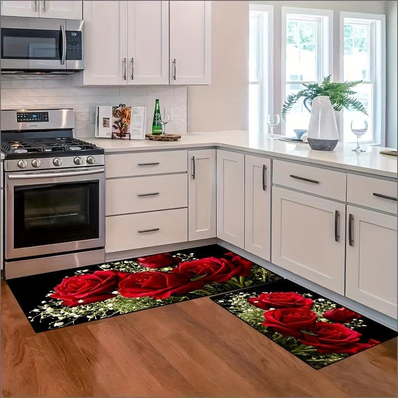 Rose Kitchen Floor Mat Waterproof Non Slip Kitchen Rugs Runner Rug