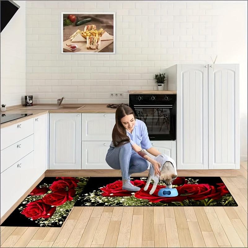 Rose Kitchen Floor Mat Waterproof Non Slip Kitchen Rugs Runner Rug