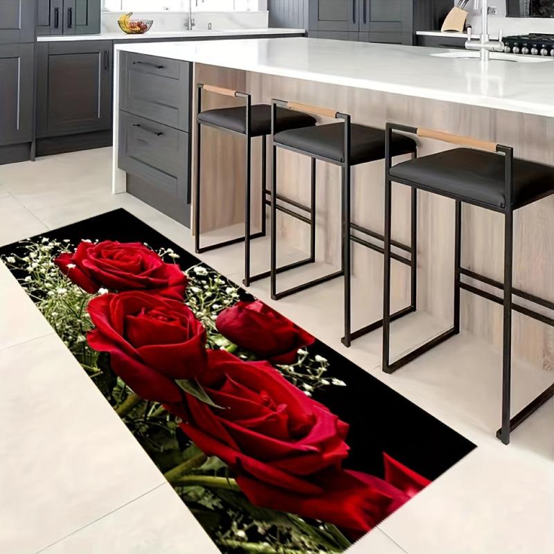 Rose Kitchen Floor Mat Waterproof Non Slip Kitchen Rugs Runner Rug