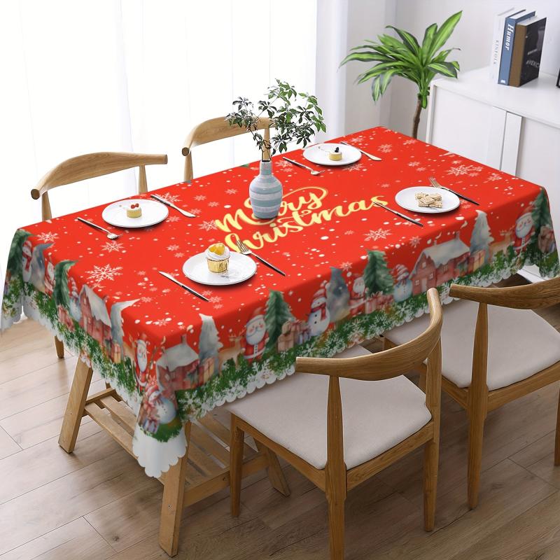 Polyester Tablecloth Christmas Santa Snowflake Table Cover