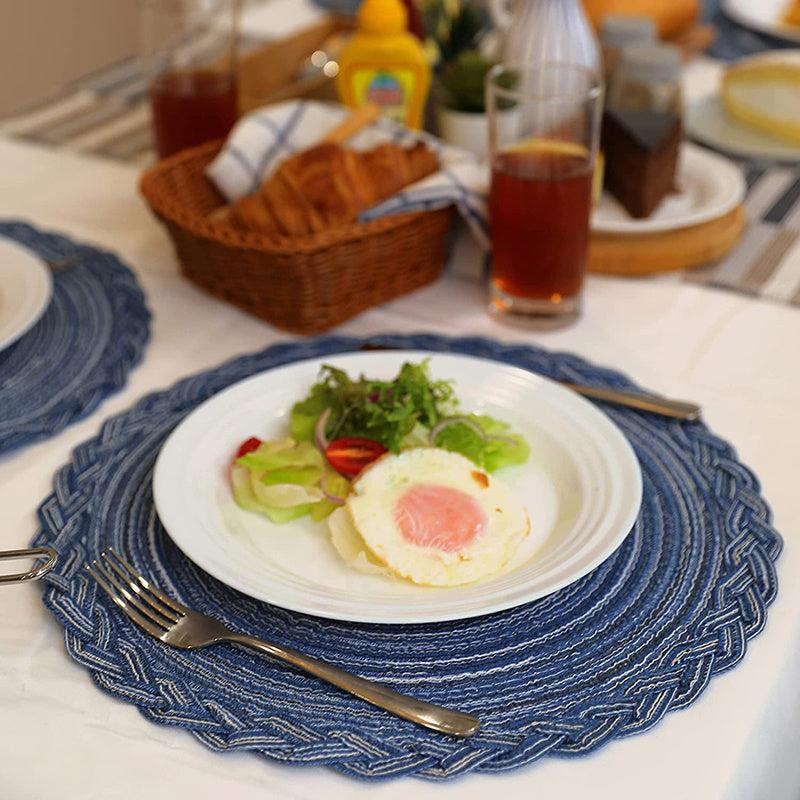 Set of 6 Round Woven Placemats 38.1cm Braided Lace Kitchen Decor