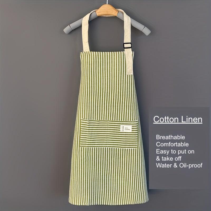 Adjustable Kitchen Cooking Apron Cotton Linen Machine Washable 2 Pockets