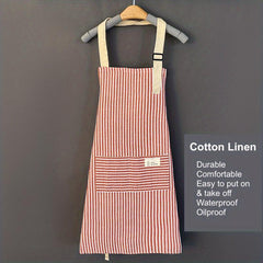 Adjustable Kitchen Cooking Apron Cotton Linen Machine Washable 2 Pockets