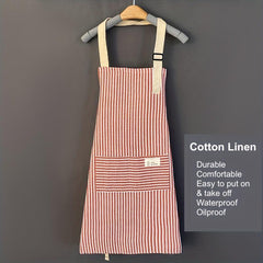 Adjustable Kitchen Cooking Apron Cotton Linen Machine Washable 2 Pockets
