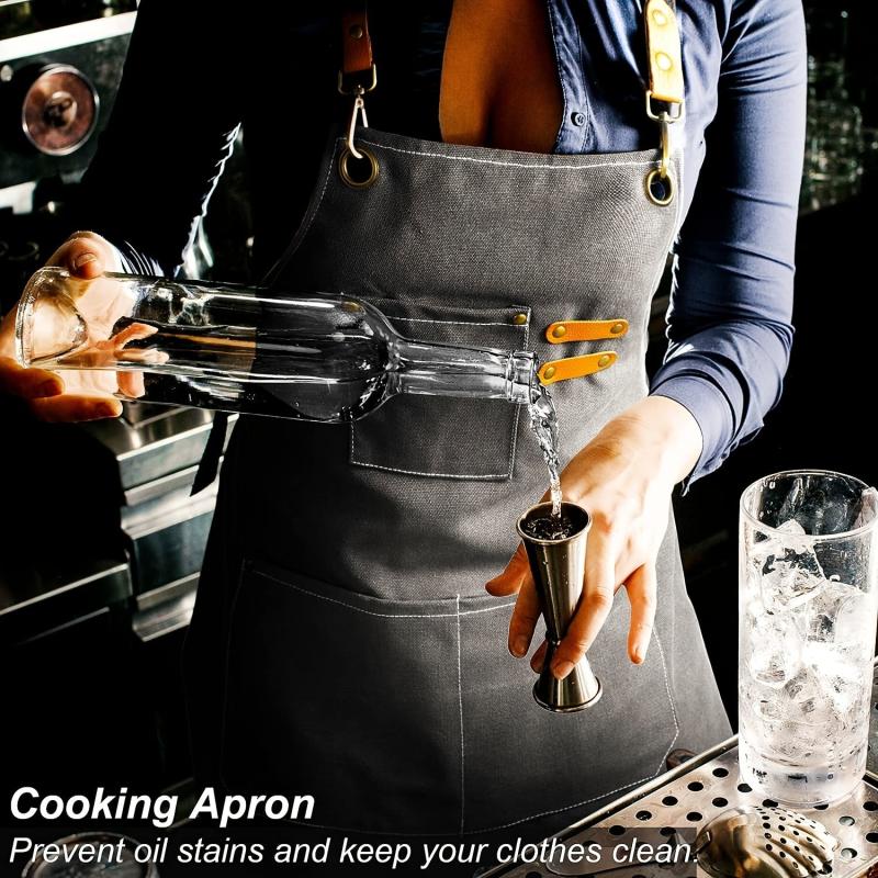 Adjustable Canvas Kitchen Apron with Large Pockets for Cooking and Baking