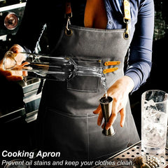 Adjustable Canvas Kitchen Apron with Large Pockets for Cooking and Baking