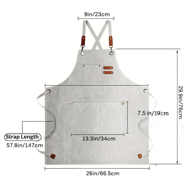 Adjustable Canvas Kitchen Apron with Large Pockets for Cooking and Baking