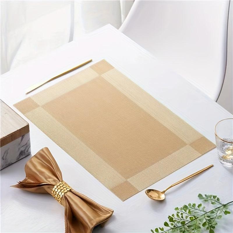 Set of 6 PVC Woven Teslin Placemats Washable Reusable Anti-fouling Table Mats