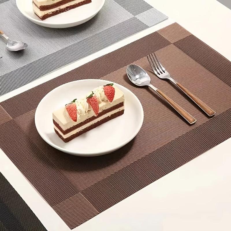 Set of 6 PVC Woven Teslin Placemats Washable Reusable Anti-fouling Table Mats