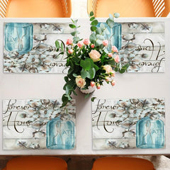 4pcs Flower Printed Placemats Waterproof Polyester Linen Printed Placemat