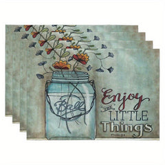 4pcs Flower Printed Placemats Waterproof Polyester Linen Printed Placemat