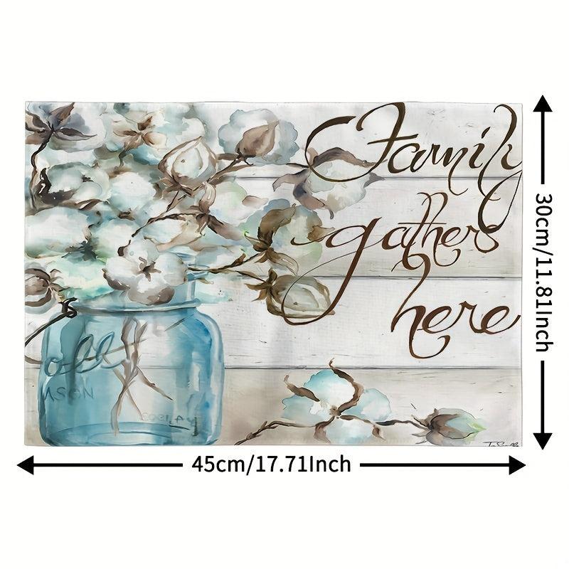 4pcs Flower Printed Placemats Waterproof Polyester Linen Printed Placemat