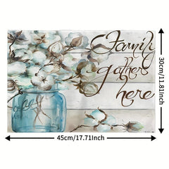 4pcs Flower Printed Placemats Waterproof Polyester Linen Printed Placemat