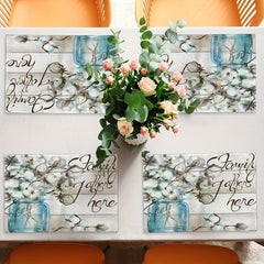 4pcs Flower Printed Placemats Waterproof Polyester Linen Printed Placemat