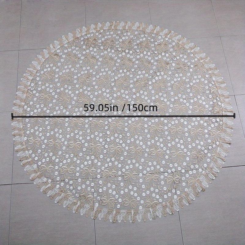 Round Lace Embroidered Tablecloth Vintage Table Runner Wedding Party Table Cover