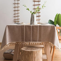 Rustic Tassel Tablecloth Stain Resistant Washable for Picnics Camping Weddings
