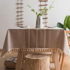 Rustic Tassel Tablecloth Stain Resistant Washable for Picnics Camping Weddings