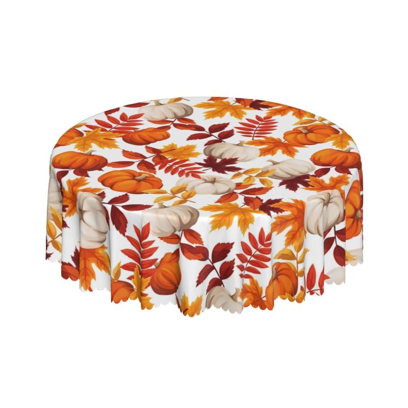 Waterproof Fall Pumpkin Tablecloth with Leaf & Nut Pattern