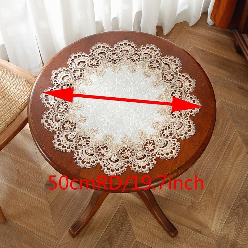 Large Round Placemat Beige Jacquard Satin Fabric Table Mat