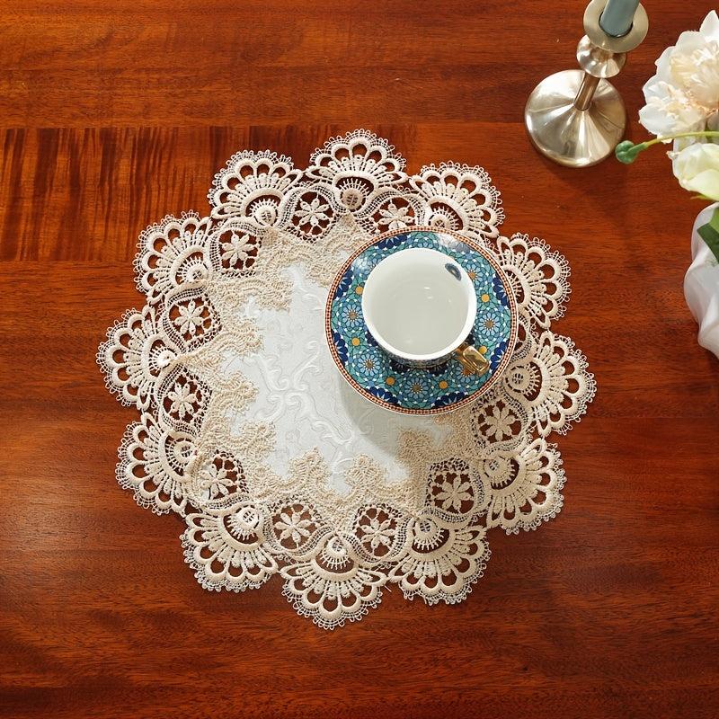 Large Round Placemat Beige Jacquard Satin Fabric Table Mat