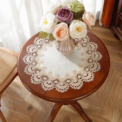 Large Round Placemat Beige Jacquard Satin Fabric Table Mat