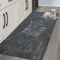 Fabric Felt Bottom Kitchen Rug Dark Gray Utensil Pattern Absorbent Mat