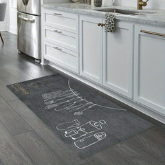 Fabric Felt Bottom Kitchen Rug Dark Gray Utensil Pattern Absorbent Mat