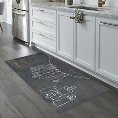 Fabric Felt Bottom Kitchen Rug Dark Gray Utensil Pattern Absorbent Mat