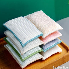 3pcs Bamboo Fiber Sponge Scrub for Kitchen Cleaning