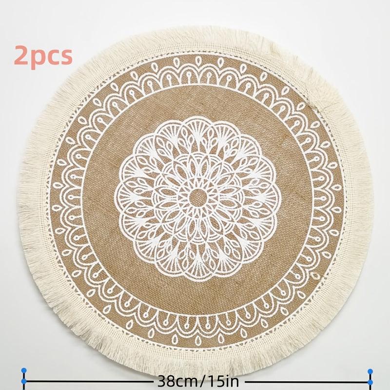 2PCS Boho Jute Placemat Round Woven Table Mat