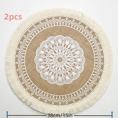 2PCS Boho Jute Placemat Round Woven Table Mat