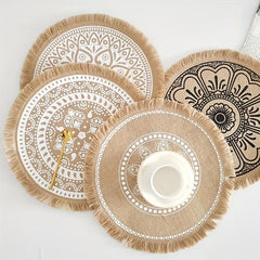 2PCS Boho Jute Placemat Round Woven Table Mat