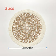 2PCS Boho Jute Placemat Round Woven Table Mat