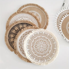 2PCS Boho Jute Placemat Round Woven Table Mat