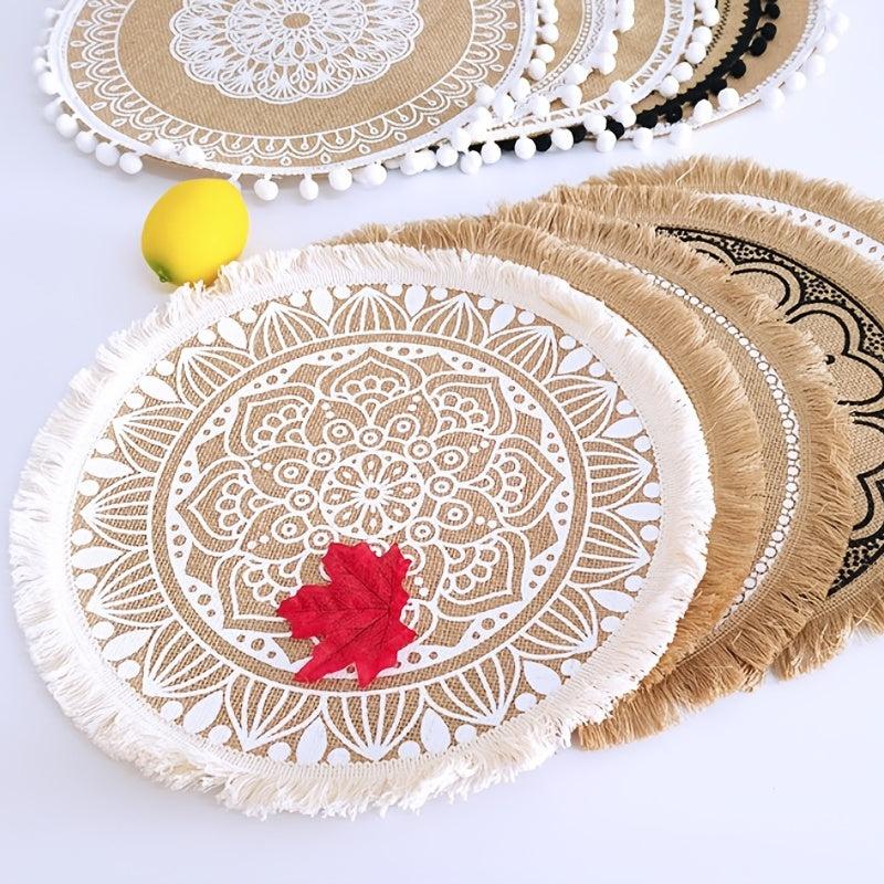 2PCS Boho Jute Placemat Round Woven Table Mat