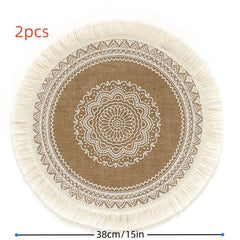 2PCS Boho Jute Placemat Round Woven Table Mat