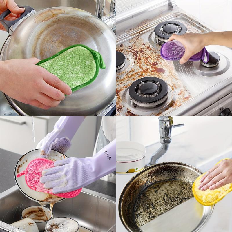 4pcs Oval Dish Cloth Purpose Scrub Sponges Microfiber Sponge