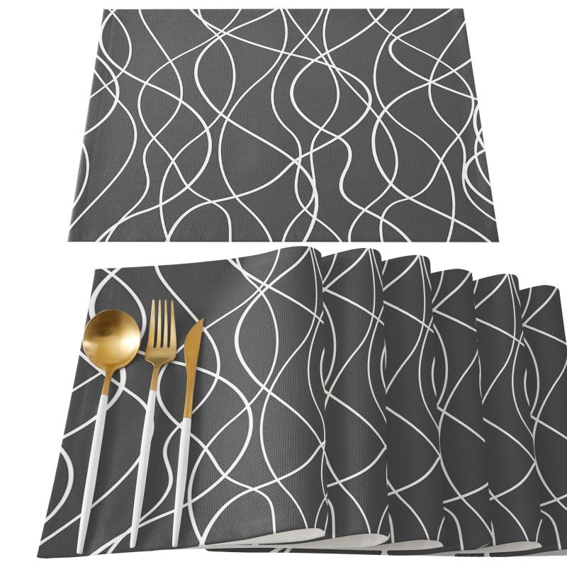 Set of 6 Linen Placemats Modern Art Cutlery Mat for Dining Table