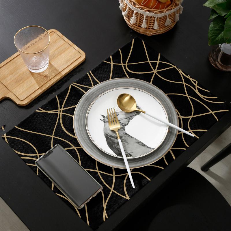Set of 6 Linen Placemats Modern Art Cutlery Mat for Dining Table