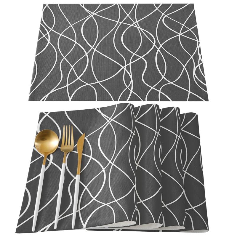 Set of 6 Linen Placemats Modern Art Cutlery Mat for Dining Table